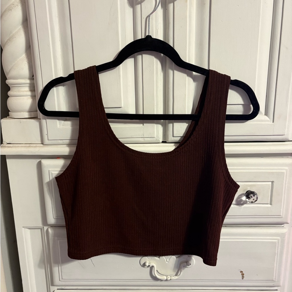 Brown Ribbed Women's Tank Top